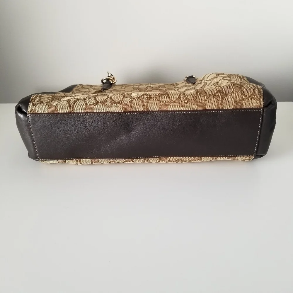 Coach Signature Canvas and Leather Brooke Carryall Purse Light Khaki/Chalk
